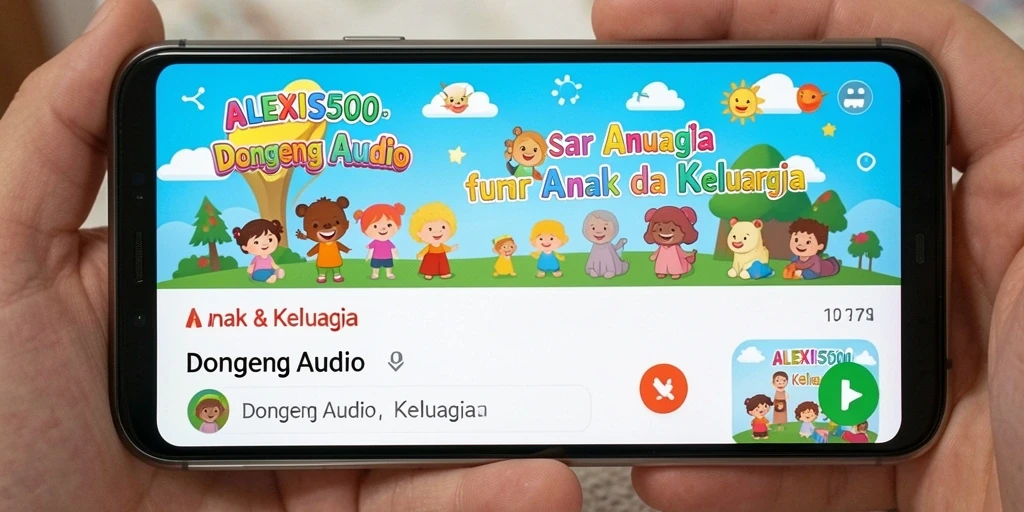 Tampilan antarmuka ALEXIS500 yang ramah anak dengan pilihan cerita.