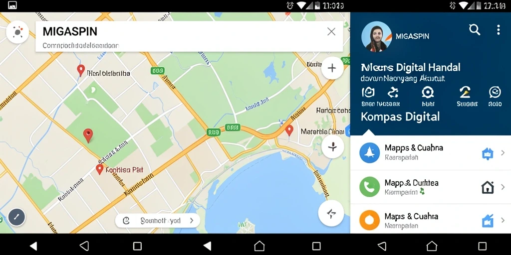 Antarmuka MIGASPIN menampilkan kompas digital yang modern dan interaktif.
