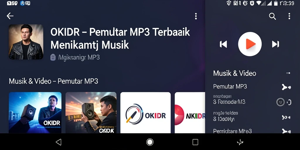 Tampilan antarmuka aplikasi OKIDR untuk Pemutar MP3 yang menarik.