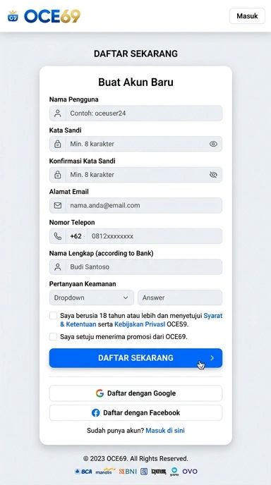 Cara Mudah Buat Akun oce69 untuk Android